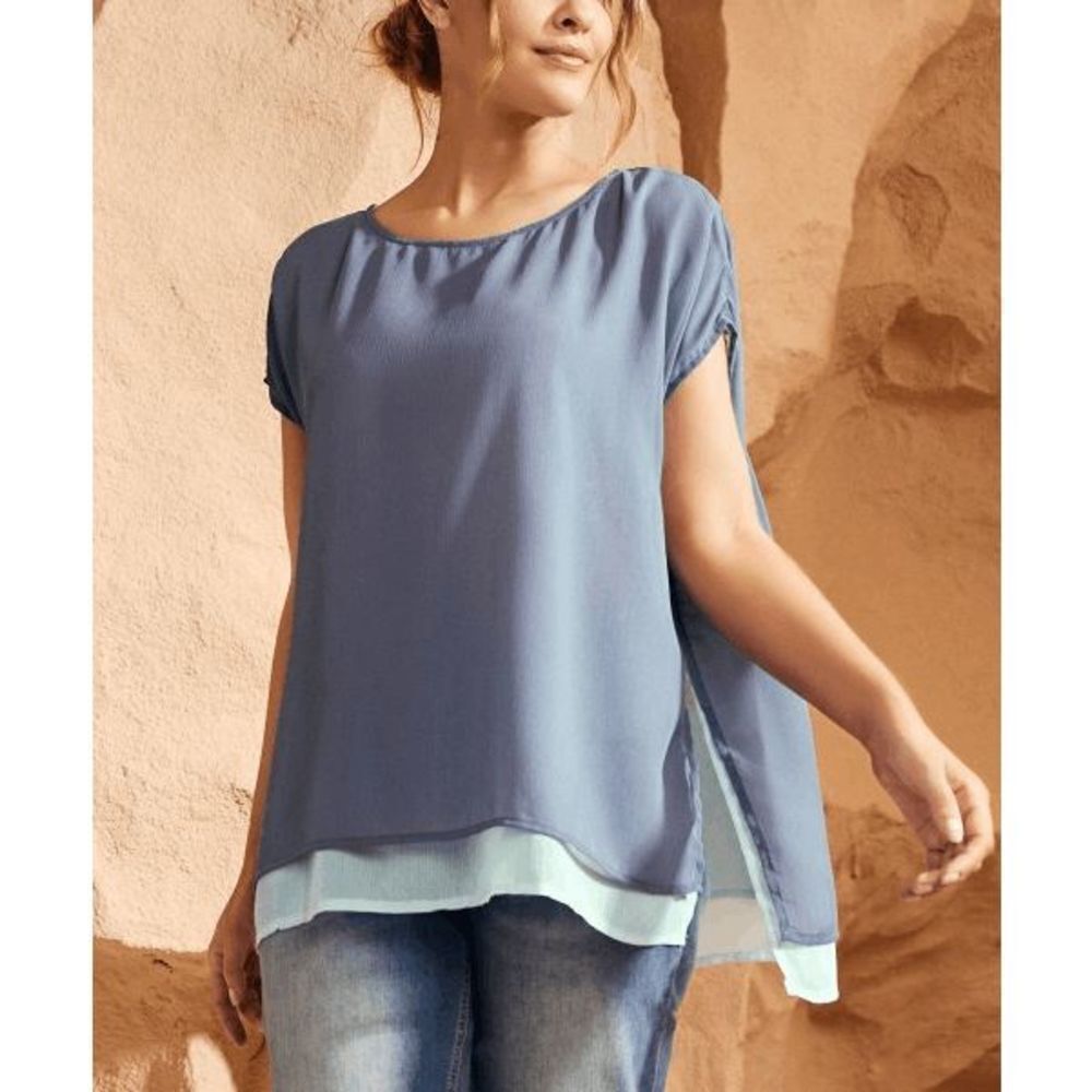 Suzanne Betro Blue Layered Tunic with Pale Aqua Hem